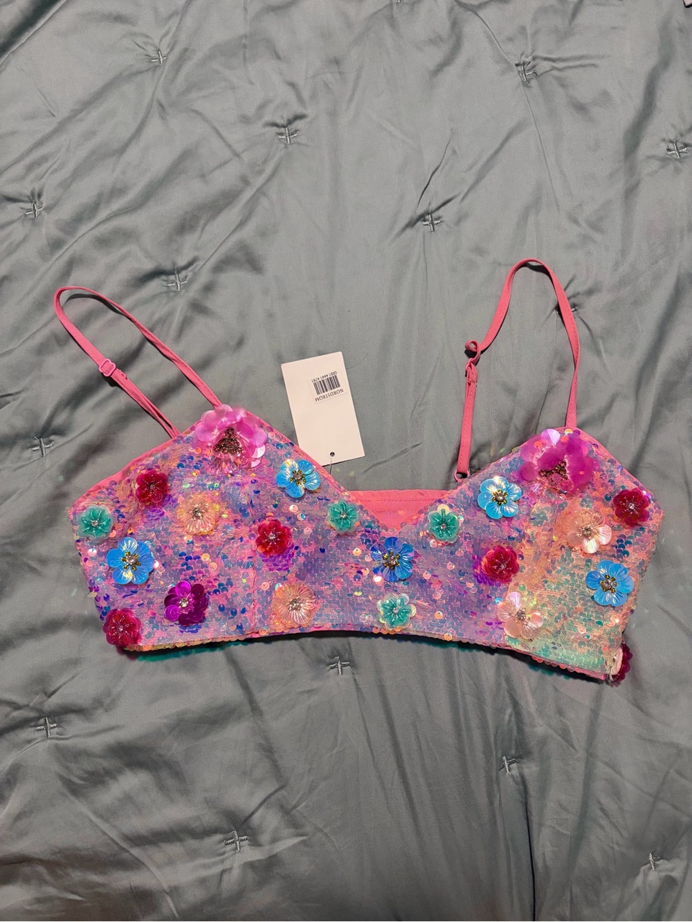 NWT Nasty Gal Floral Appliqué Sequin Bralette Top